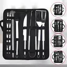 FLAMEKINGZ Edelstahl Grill-Set – Kombiwerkzeug für Outdoor & BBQ mit Tragetasche